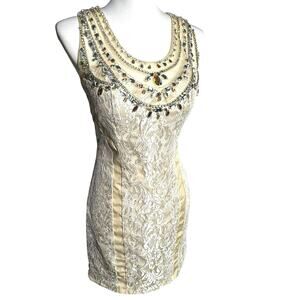 RACHEL ALLAN‎ Size 6 Hand Beaded Champagne Ivory Cocktail Dress Prom Formal Gown